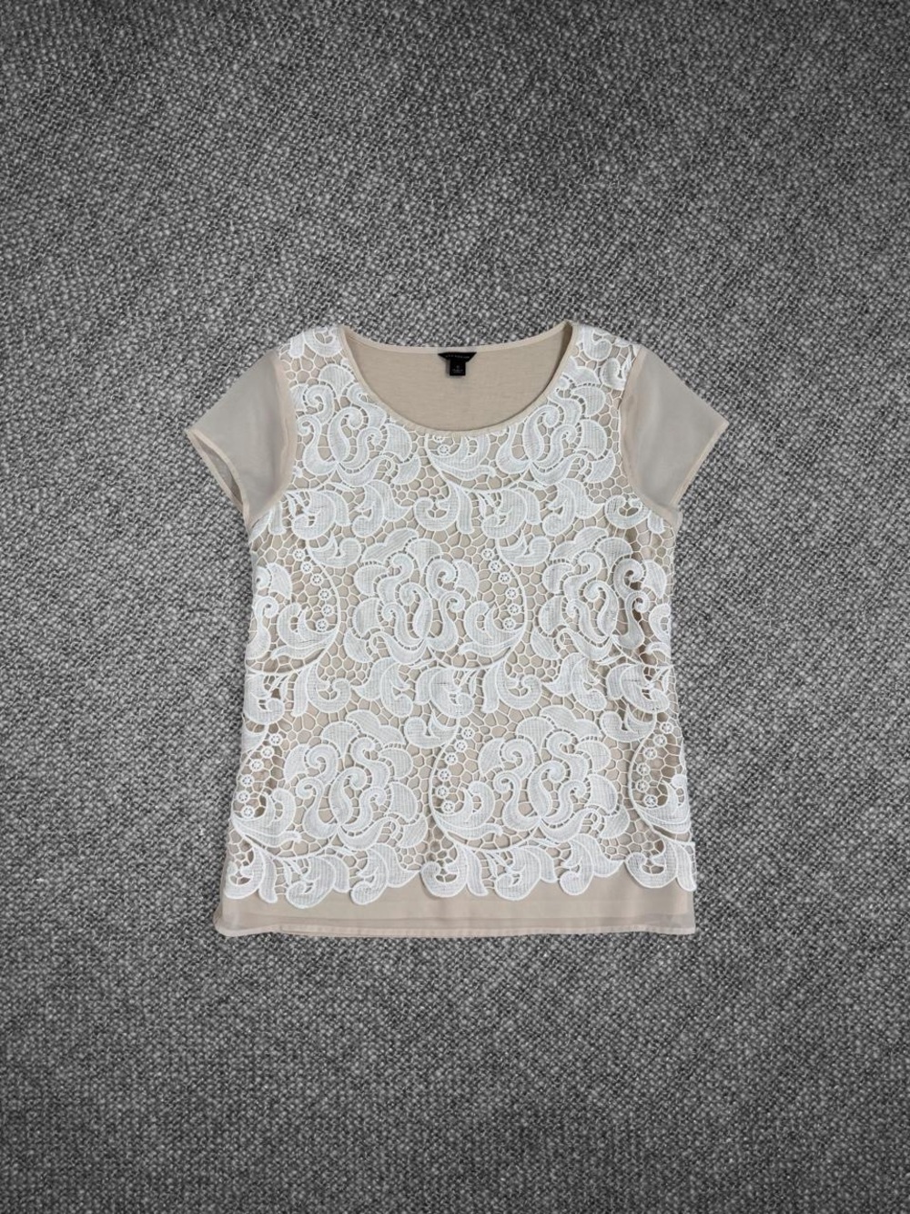 Ann Taylor Lace Overlay Short Sleeve Blouse Size Small
